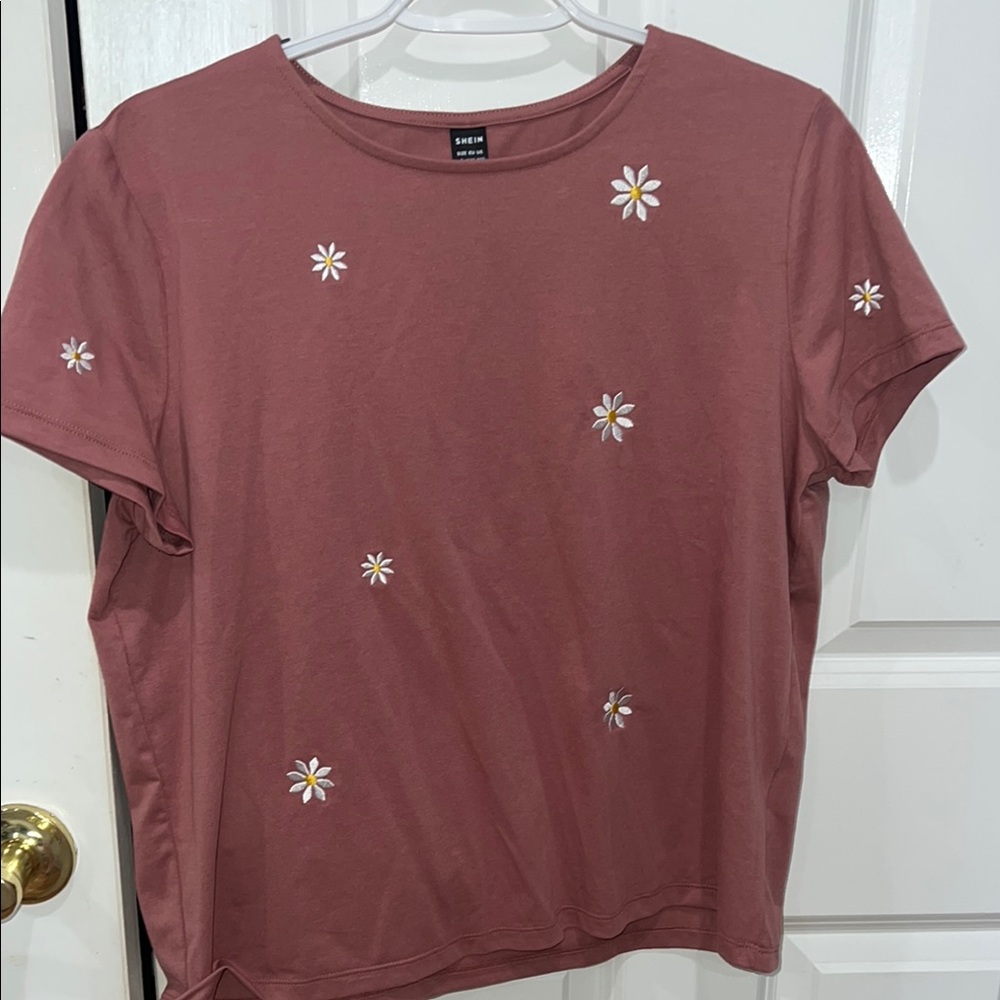 Women's Pink Daisy Embroidered Top